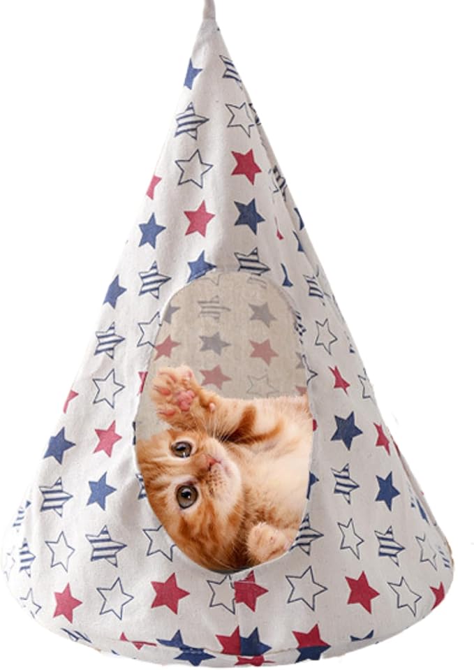 Breathable Cat Hammock Bed Comfortable Hanging Pet Hammock Bed Swing for Cats Small Dogs Rabbits (White-Star,Large)