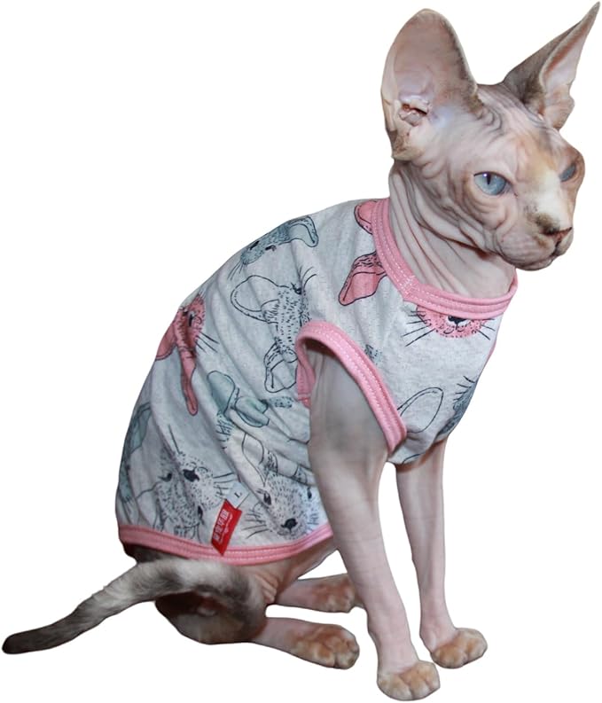Sphynx Cat Clothes Vest Hairless Cat T-Shirts Pet Kitten Clothes Kitten Shirts Vest Cats & Small Dogs Apparel (Easter Bunny, Medium)