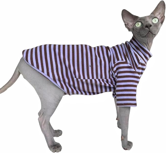 Sphynx Cats Warm Fleece Shirt Turtleneck Undershirt Thermal Hairless Cat Clothes for Sphynx, Devon, Cornish Cats Clothes and Small Kitten and Dogs (Violet & Brown, M (5.5-7 lbs))