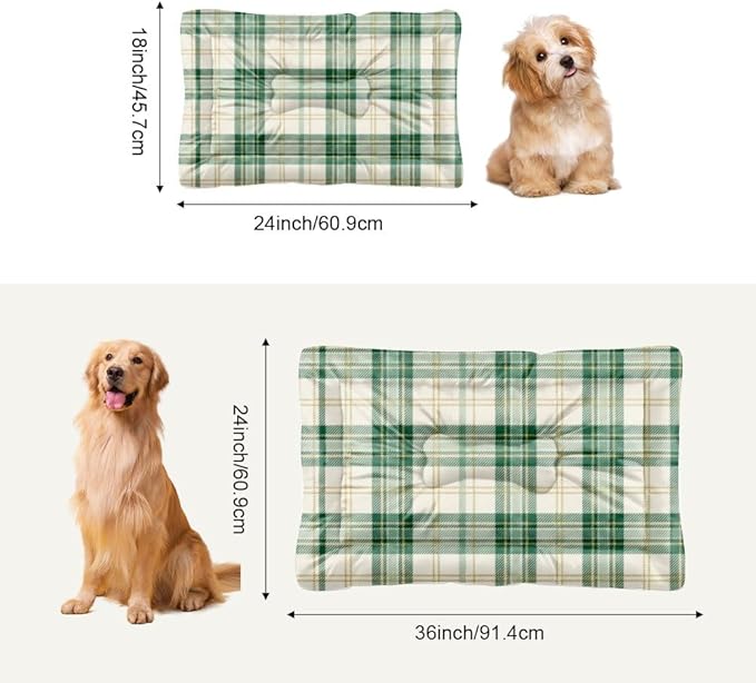 Green Yellow Plaid Cat Mat Bed Non Slip Bottom Non Slip Dog Mat Cozy Soft Dog Bed for Car Furniture for Pet Printed Beds Gift Warm 24× 18 Inch Indoor Outdoor