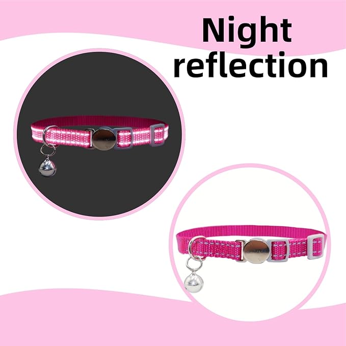 THAIN Breakaway Cat Collars Reflective, 8 Colors Soft Adjustable Safety Kitten Collars with Bell, Lightweight Woven Polyester for Cats (Breakaway)