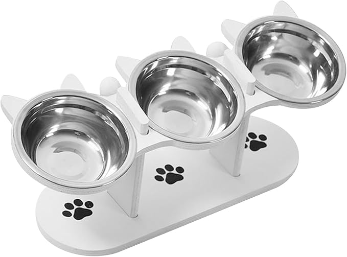 Elevated Cat Bowls 3 Raised Cat Dishes with Stand Tilted Watering Small Animals Pet Feeding Station 16.93x6.18x2.95 inch