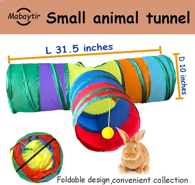 Cat Tunnel Tube Toy Collapsible 3 Way Rainbow T-Shape, Pet Tunnels for Indoor Cats, Hanging Ball Perfect for Kitten, Puppy, Rabbit, Interactive Toys for Fun Playtime & Exercise