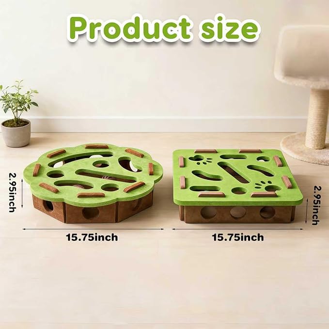 Interactive Cat Toy Puzzle, 15.75 Inch Puzzle Maze Indoor Cat Toys, Felt Cat Feeder with Bell Stimulates Natural Hunting Instincts, Cat Scratch Box Interactive Cat Toys for Indoor Cats