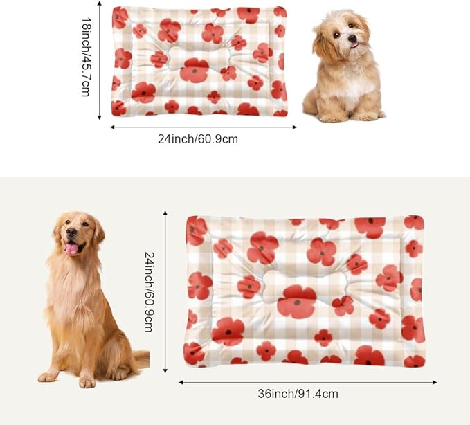 Cute Red Flowers Cat Bed Non Slip Bottom Dog Portable Mat Washable Dog Bed Mat Friendly Furniture Multi Scenario Multi Model Cat Gift Printed Outdoor 24× 18 Inch
