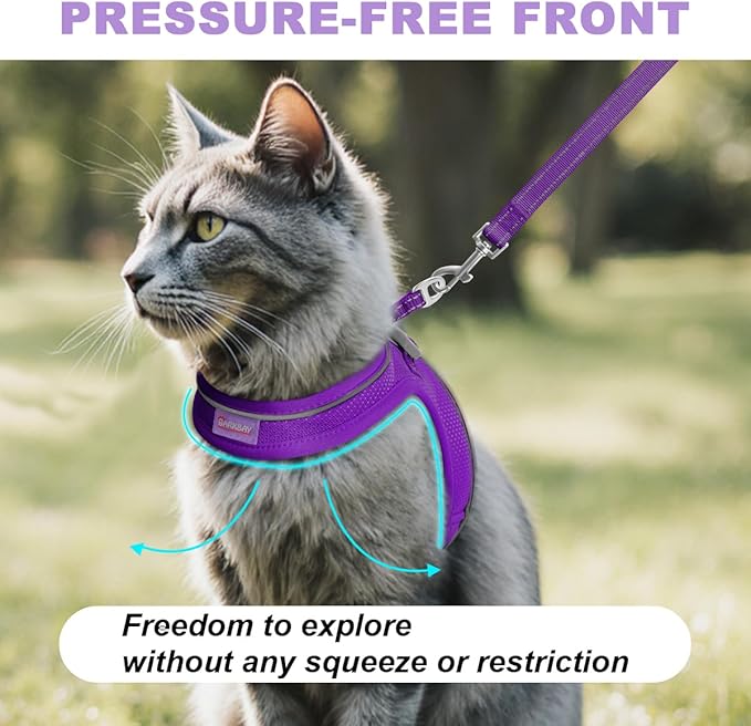 Cat Harness and Leash Set,Escape Proof Kitten Harness,Step in Adjustable Soft Lightweight,Easy Control,Reflective Strips Comfortable for Walking Travel(Purple,S)