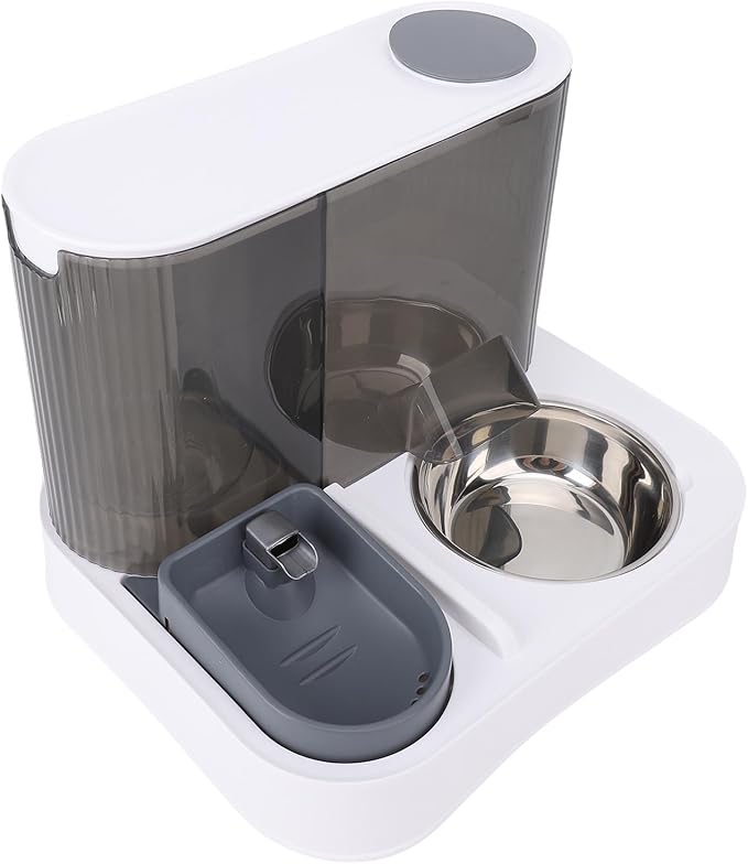 Generic Automatic Pet Feeder Leakproof Freshness Double Bowl Design for Cats Dogs, Food Water Dispenser Set for Home Use (Gray)