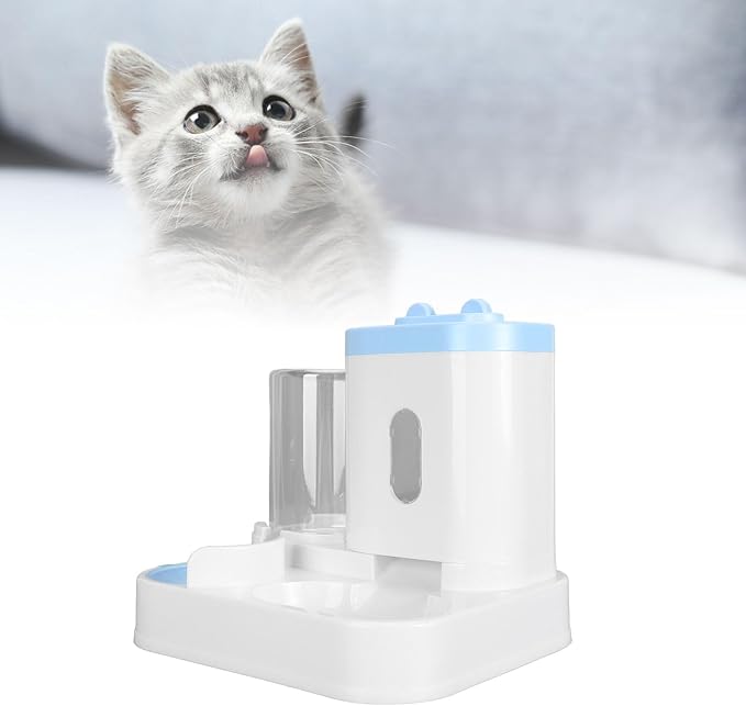 2 in 1 Automatic Cat Feeder and Water Dispenser, Large Capacity Self Feeding Dog Food Dispenser Gravity Food Bowl with 1l Water Tank for Multiple Pets (Blue)