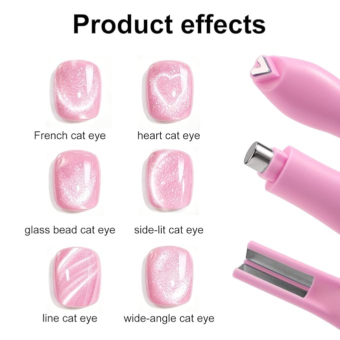 3 In 1 Cat Eye Nail Magnet, Cat Eye Gel Polish Magnetic Pen Versatile Magnet Tools Line & Heart Shaped Round Accessories for Home DIY Art Salon Studio