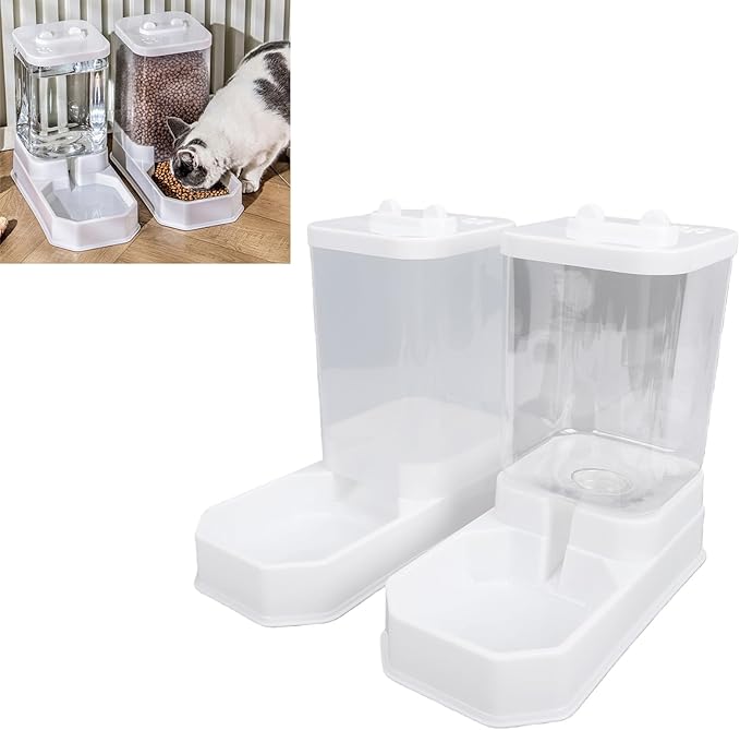 Pet Feeder and Water Dispenser, 4L 2.2KG Automatic Food Water Station for Cat Dog Anti Tipping PP Combo 29x15x26cm