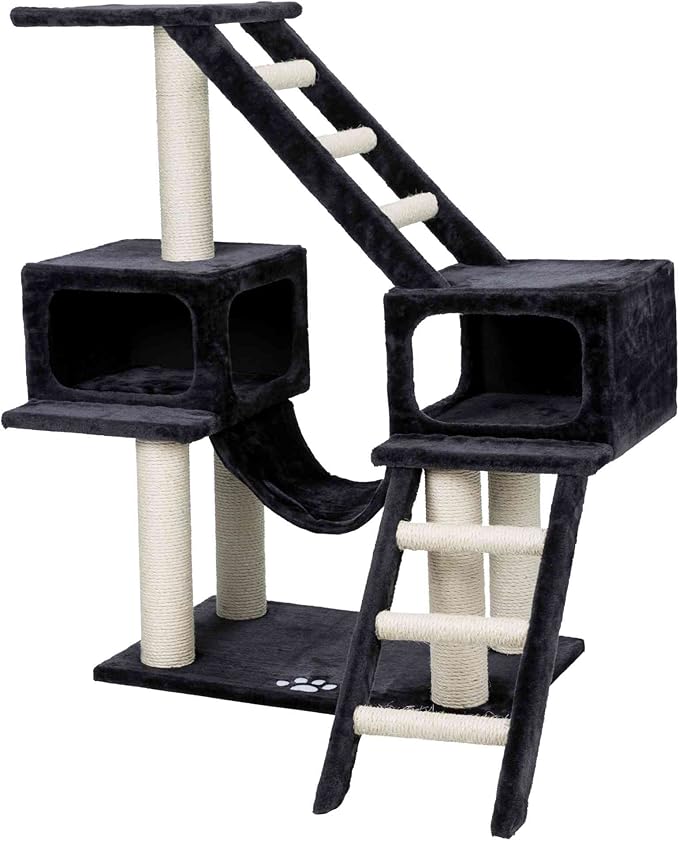 TRIXIE Malaga Cat Tower – Cat Tree with Extra-Thick Sisal Posts, Caves, Platforms & Hammock – Durable Cat Furniture for Indoor Cats – Gray, 18" x 28" x 43"