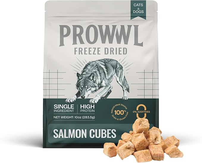 Freeze Dried Salmon Cubes Cat & Dog Treats for Training, Healthy High Protein Limited Single Ingredient Pet Food Snacks for Small, Medium, and Large Dogs Cats (Raw Salmon Cubes, 10oz)