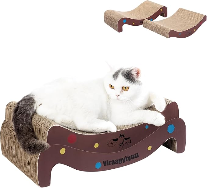 Cat Scratcher, 2 in 1 Corrugated Cat Scratch Board Lounger for Scraching & Napping, Cat Scratchers for Indoor Scratch Pad Couch Cardboard as Cat Bed & Furniture Protector from Cat Claws, 19.68 Inch
