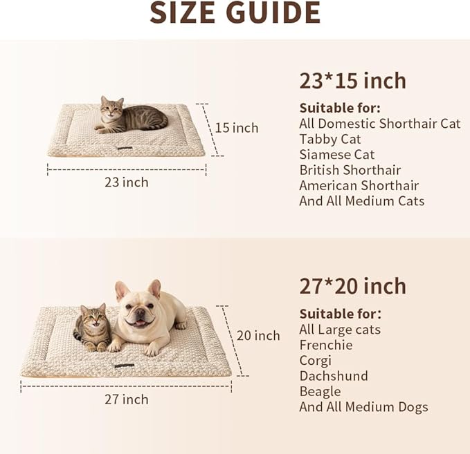 SOMAHE Cat & Dog Bed Mat, Soft Plush Flat Cat Bed with Non-Slip Bottom, 1.2" Thick All-Season Kneading Cushion, Machine Washable Pet Bed for Cats & Small Dogs 20×27Inch, Milk