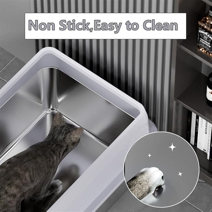 Pet Supplies, Stainless Steel Cat Litter Box,Large Metal, Non-Stick for Cats & Rabbits(Black)