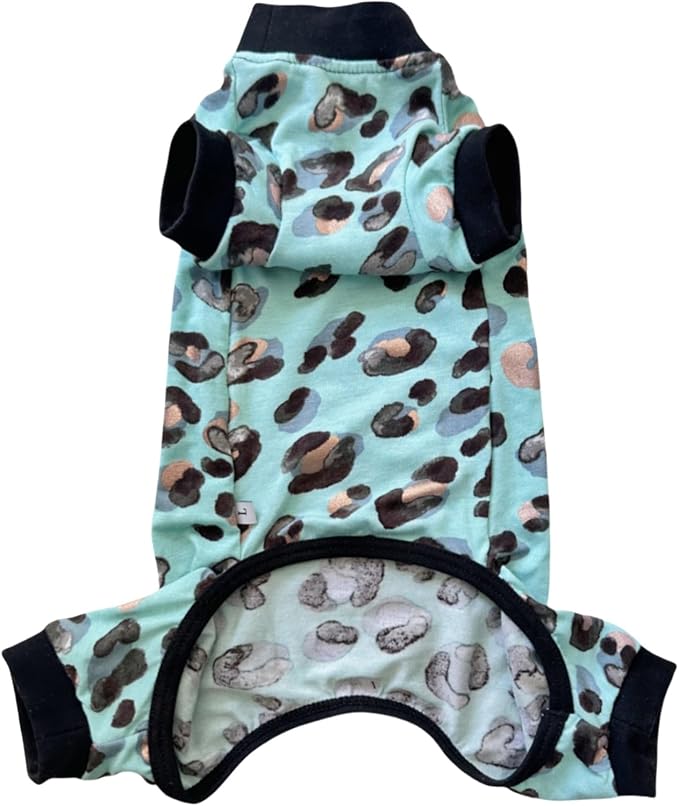 Sphynx Cat Four Leg Cotton Pajamas Elastic Pet Clothes for Hairless Cats Surgery Recovery Suit Undershirt Thermal Clothes for Sphynx, Devon, Cornish (Mint Leopard, M)