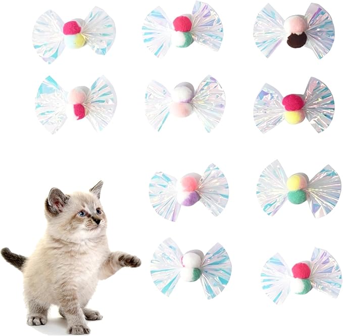 IUHKBH Cat Crinkle Toy, 10 PCS Shiny Bow Interactive Cat Toys Self Play Mylar Crinkler Kitten Toy for Indoor Self Entertainment