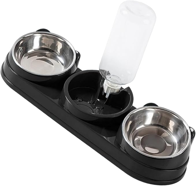 Elevated Double Bowl Pet Feeders with Automatic Water Dispenser Antislip Base for Dog Cats Daily Feeding Watering Supply Automatic Water Dispenser Pet Bowl