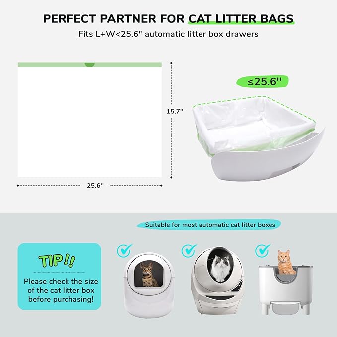120 Count 15 Liters Cat Litter Bags and 65 Count Drawstring Cat Litter Bags for Most Auto Self-Cleaning Litter Box, Extra Thick Pet Litter Drawer Liners Replacement