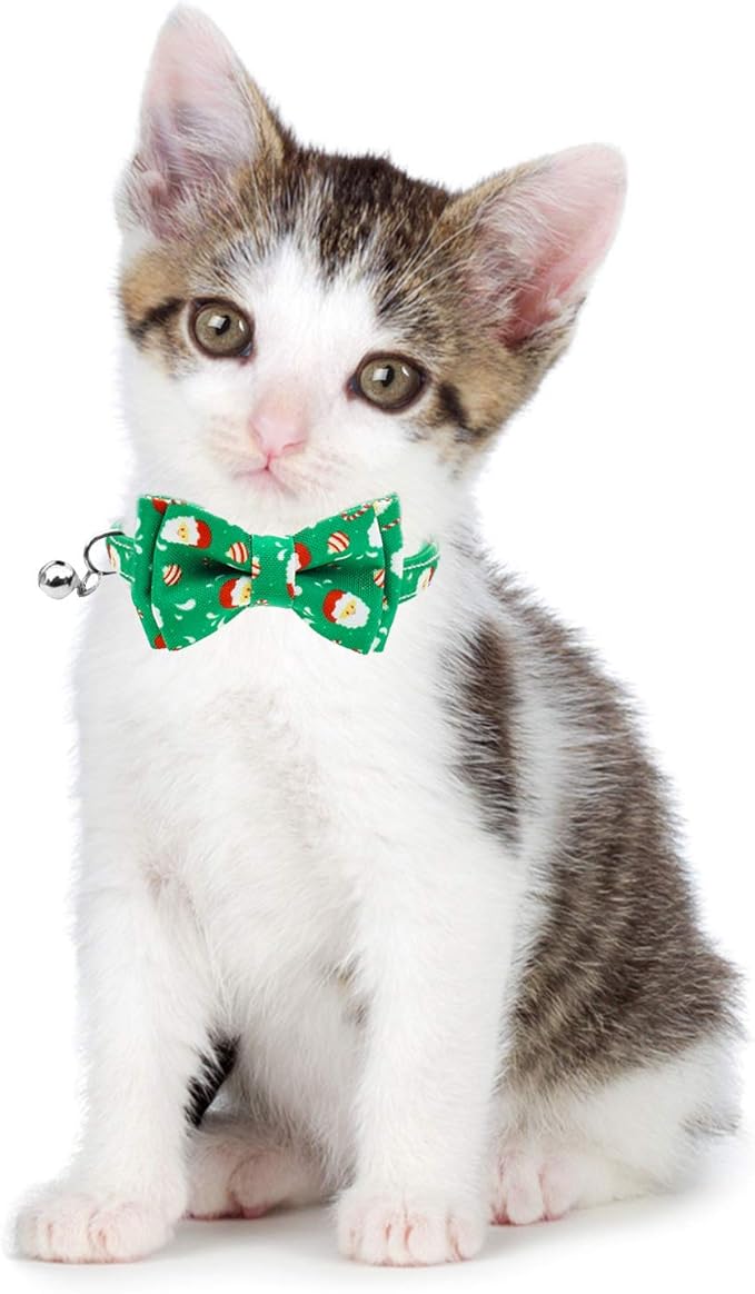Malier 2 Pack Christmas Cat Collars Breakaway with Bow Tie and Bell, Classic Buffalo Plaid Kitten Collar with Cat Bow Tie Cat Collar for Cats Kitty Kitten Cat Stocking (Christmas)