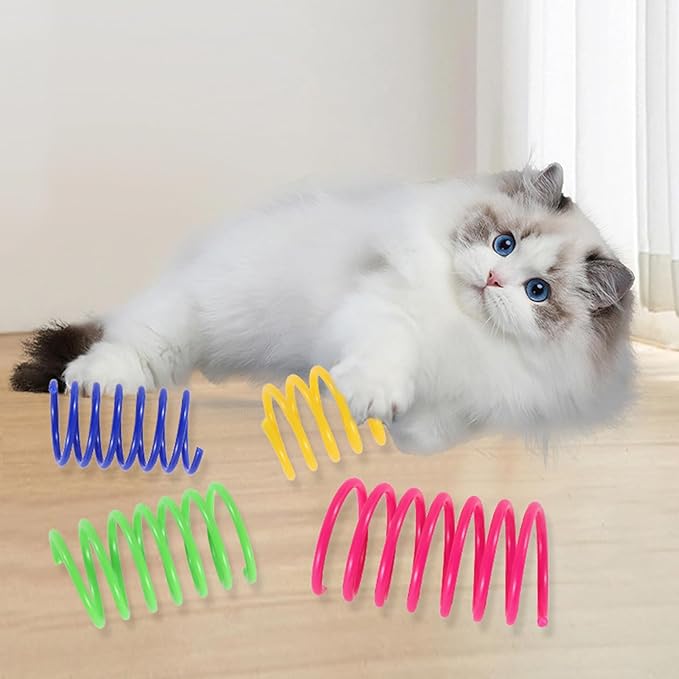 Shudyear Pack of 32 cat Coil Springs for Indoor, Colourful and Durable Plastic Spring coils to Attract, Chewing, Hunting, Interactive Toys for Cats and Kittens (32pc)