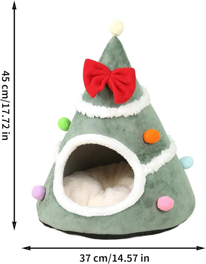 Christmas Cat House - Velvet Pet Tree House Nest, Warm Winter Sleeping Bag, Washable Furniture, Small Medium Large Breeds | Suitable for Bedroom Balcony Living Room Playing Resting Napping