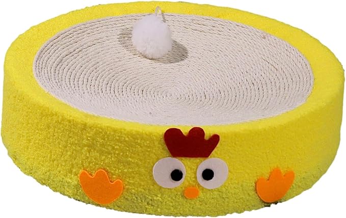 Cat Scratch Pad Bowl Nest Corrugated Cat Lounge Comfortable Claw with Interaction Ball Toy Furniture Protector, Yellow Circle