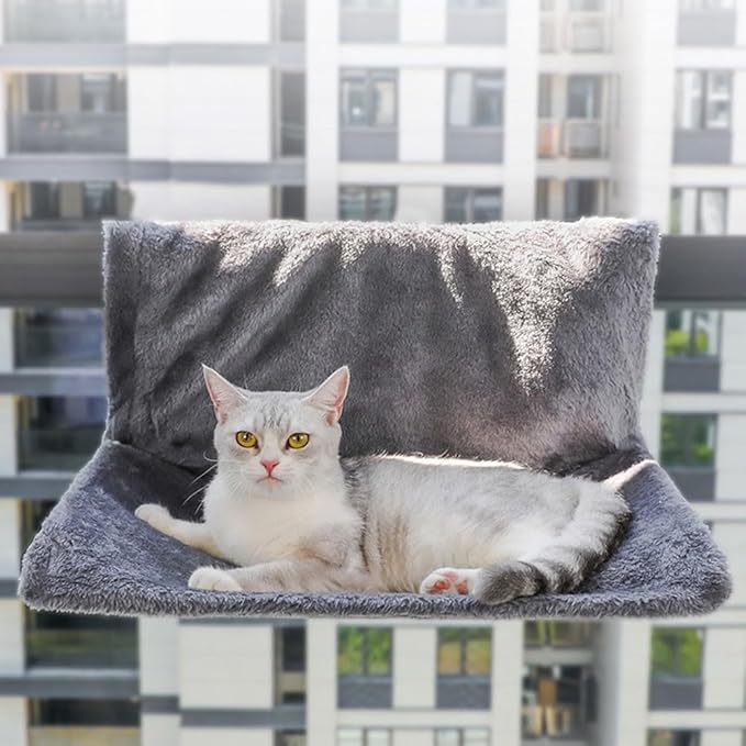 FABULETTA Hanging Radiator Pet Bed with Plush Villus Cradle for Cats and Small Animals, Foldable Metal Frame, Machine Washable Cover, Beige(Gray)