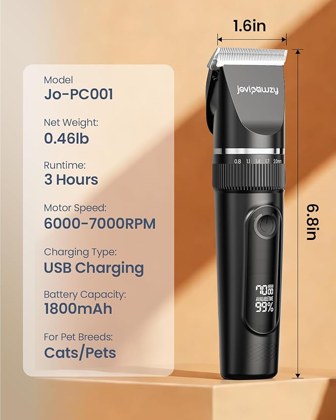 Cat Clippers for Matted Long Hair, Quiet Cat Grooming Kit 2-Speed Cordless Rechargeable Shaver HairTrimmer, Pet Clippers for Small,Large Dogs & Animals (Black)