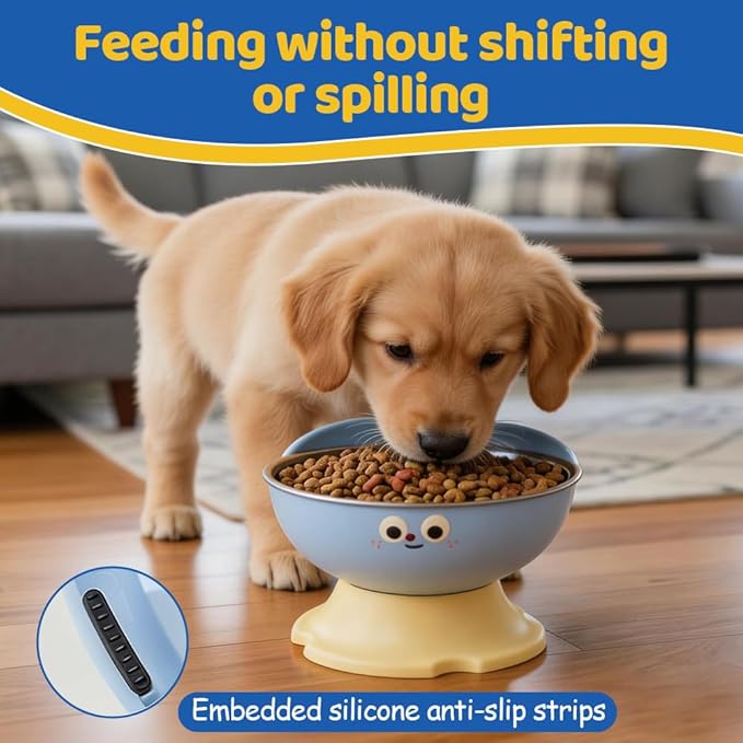 Elevated Cat Dog Bowl Apple Shape, Non Slip Pet Feeder with Stainless Steel Inner, Anti Vomiting Neck Protection for Small Medium Pets