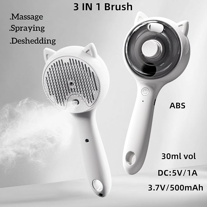 Cat Steam Brush, 3-in-1 Pet Grooming Brushes Dual Spray Hair Removal Comb for Dog&Cat Shedding & Grooming with USB Rechargeable and Release Hair Button Grooming Supplies