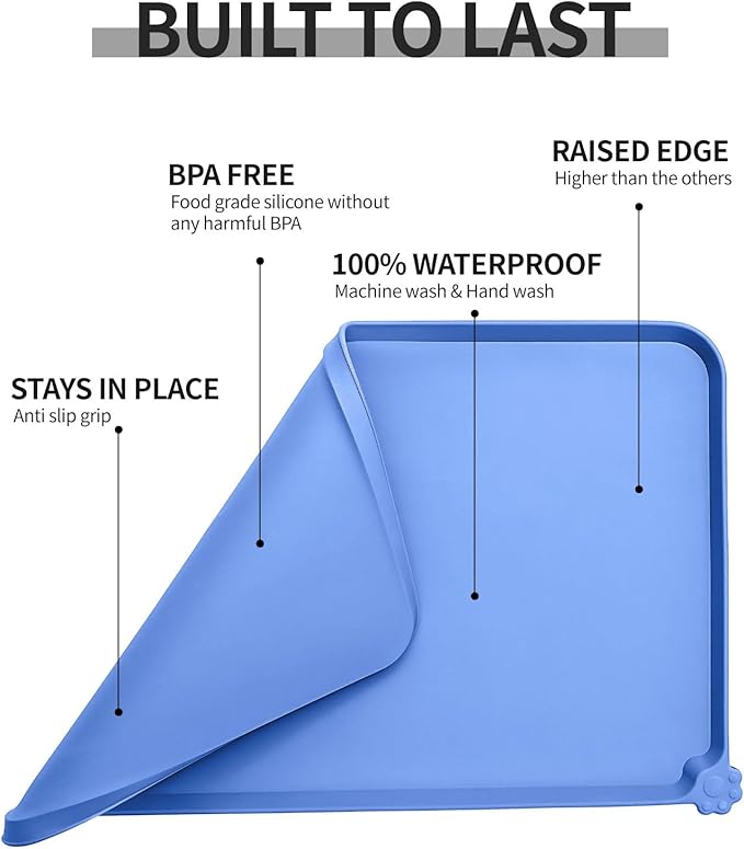 Reopet Waterproof Pet Feeding Mat, Non-Slip Silicone Placemats for Dog Cat Food and Water Bowl, High Raised Edges to Prevent Spills and Protect Floors