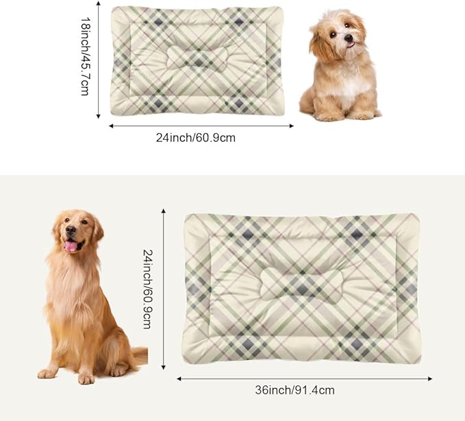 Cream Green Pink Plaid Dog Crate Beds Non Slip Bottom Non Slip Mat for Dogs Cozy Soft Backseat Pet Bed Mat Dog Gifts Printed Cat Bed Pad Gift Warm 36× 24 Inch Indoor Outdoor