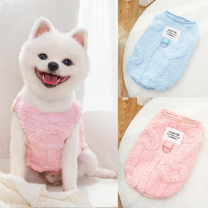 2 Pack Small Dog Sweater Fleece Cat Outfit with D-Ring Fall Puppy Clothes for Girl Boy Cold Weather Dog Coat Winter Pet Clothing for Cats Chihuahua Yorkie Teacup (Pink Blue, XX-Large)