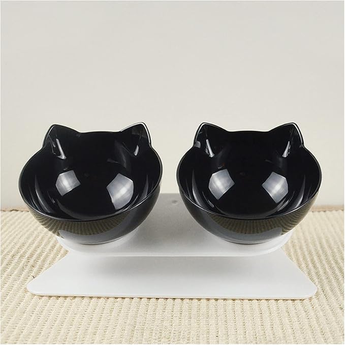 Cat Double Bowl Dog Non-Slip Food with Raised Stand Feeding & Watering Supplies Pet(Double Black)