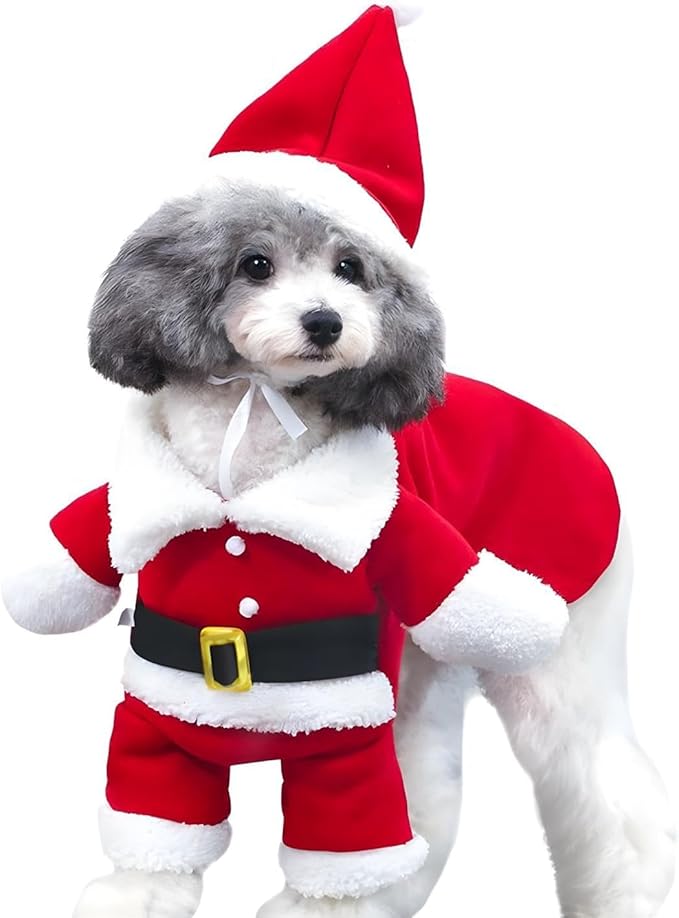 NACOCO Pet Christmas Costumes Dog Suit with Cap Santa Claus Suit Dog Hoodies Cat Xmas Costumes (Red, M)