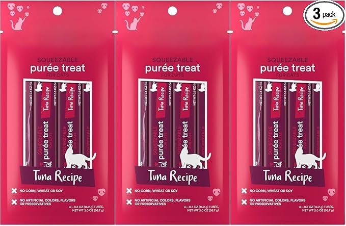 Lickable Cat Treats Squeezable Tuna Puree Tubes (12 x 0.5oz) | Grain Free Creamy Wet Treats for Picky Eaters Kittens Adults High Protein Seafood Flavor Food Topper Bonding Snack