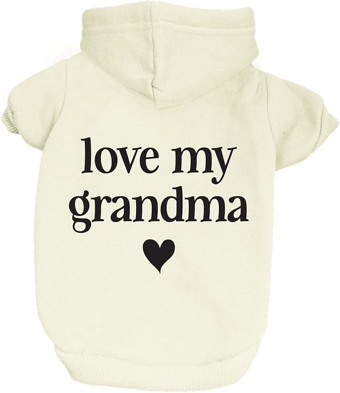 Love My Grandma Dog Hoodie | Fleece Lined |Leash Hole for Grandmother | Valentine's Day | Prop Photoshoot |Cream, 3X-Large (1243)