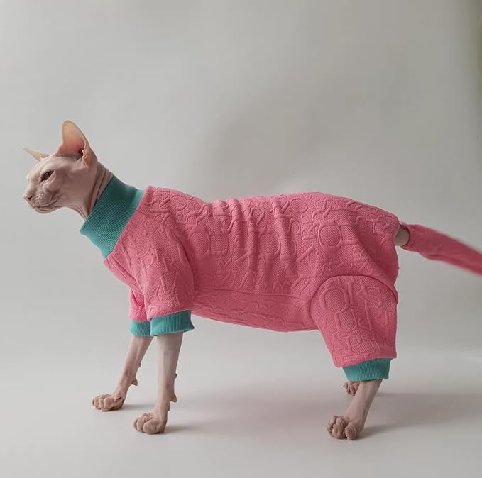 Hairless Cat Clothes Sphynx Cat Pajamas Outfits Kitten Clothes with Hat Tail Cover Pet Apparel for Cornish, Rex Devon