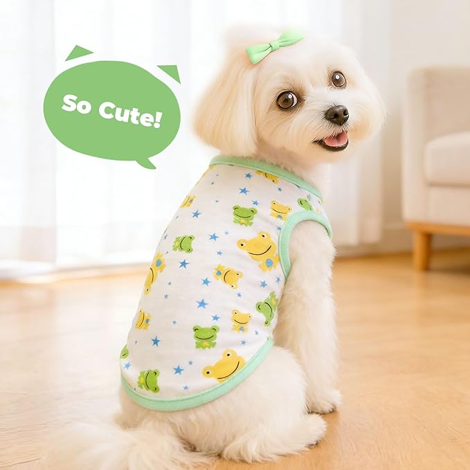 PETCARE Cartoon Dog Shirts for Small Dogs Cute Dog Clothes Green Frog Tshirt Soft Cotton Puppy Pajamas Breathable Sleeveless Pet Tank Top Spring Summer Dogs Clothes for Chihuahua Yorkie Shih Tzu