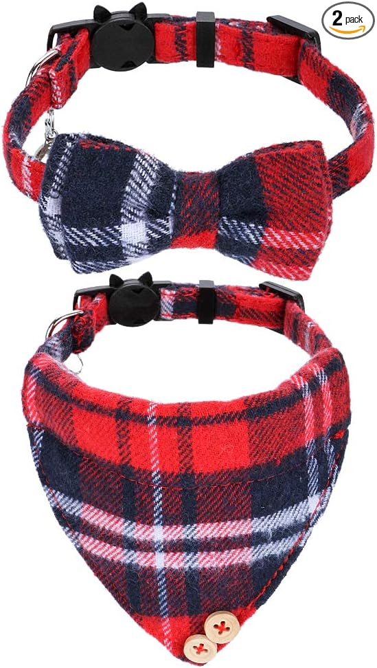 Faleela Breakaway Cat Collar with Bells - 2 Pack Cat Collar with Bells, Cat Collars with Bandana, Accessories for Pet Collars, Adjustable for Cats and Small Dogs