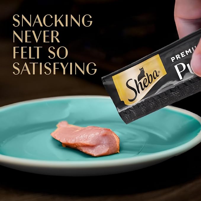 Sheba Premium Puree Cat Treats Lickable Roasted Chicken Flavor, Smoked Salmon Flavor, and Seared Tuna Flavor, 0.49 oz. Tubes, 24 Count