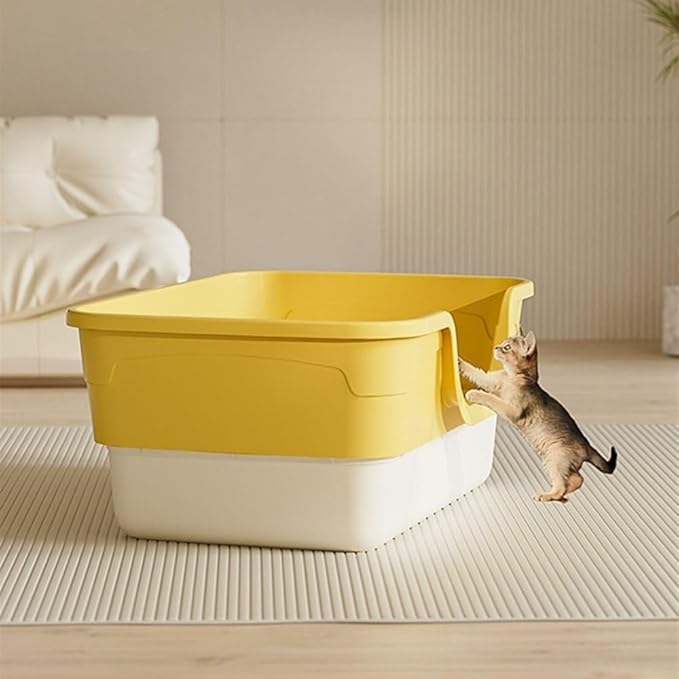 Pet Supplies, Open Top Cat Litter Box with Removable Design, Thickened Anti Splash & Easy Clean(Yellow)