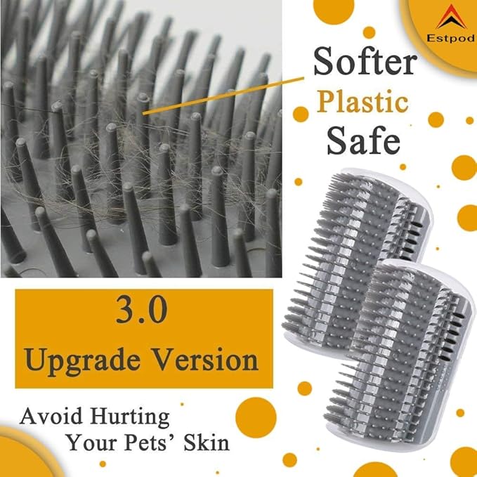 Cat Self Groomer – Wall Corner Scratcher, 2 Pack Soft Silicone Face Grooming Brushes and Massage Combs for Indoor Cats and Small Pets (Grey)