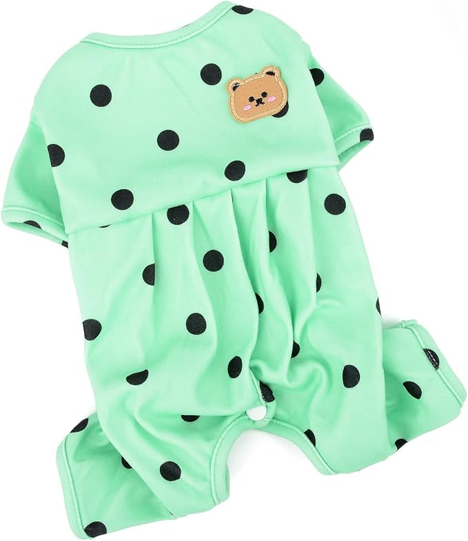 PAIDEFUL Polka Dot Dog Pajamas for Small Dogs, Lightweight Four-Leg Puppy One-Piece with Belly Coverage, Soft Pullover Sleepwear for Chihuahua Yorkie and Cats, Green, M