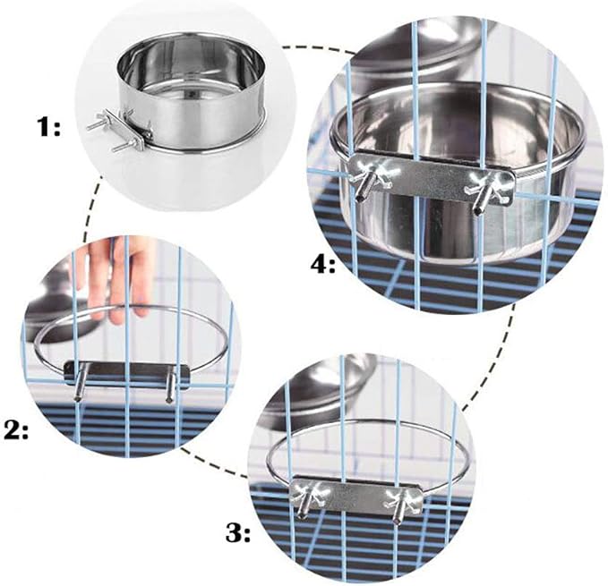Stainless Steel Hanging Pet Bowls, Dog Crate Food and Water Bowl Metal Coop Cups with Clamp Holder, Detached Dog Cat Cage Kennel Bowl Feeder Dish for Dogs Cats Birds Ferret Rabbit and Small Animals