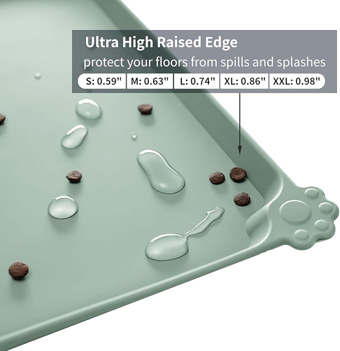 Reopet Waterproof Pet Feeding Mat, Non-Slip Silicone Placemats for Dog Cat Food and Water Bowl, High Raised Edges to Prevent Spills and Protect Floors