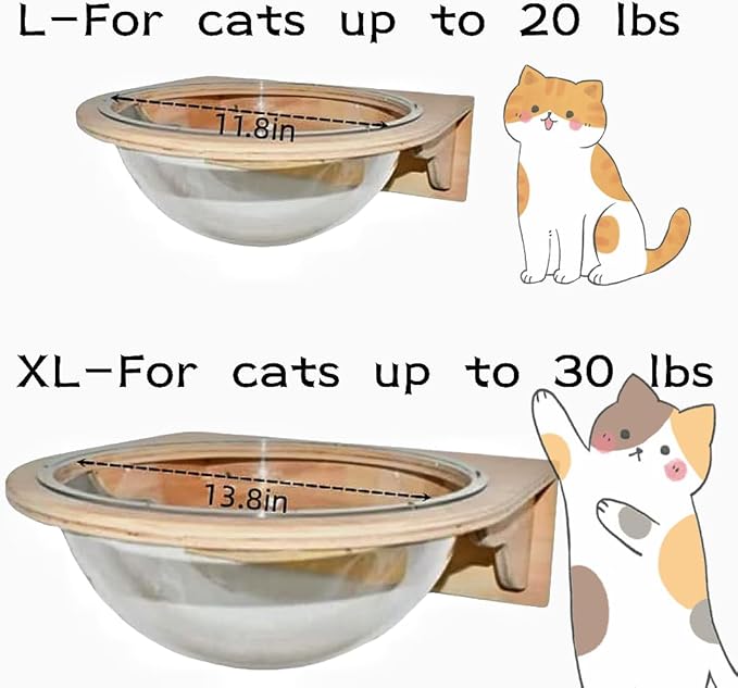 Cat Wall Shelves Wood for Large Cats,Wall Bubble House, Cat Wall Beds Furniture for Indoor Perch Transparent Capsule Bed Cat Steps-XL