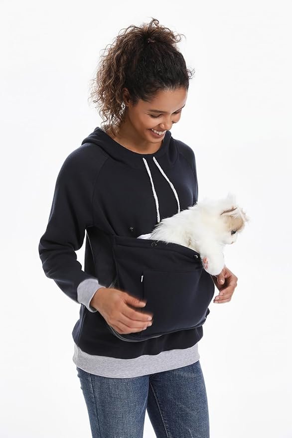 Unisex Cat Pouch Hoodie Long Sleeve Kitten Puppy Holder Hoodies Front Large Pouch Pet Carrier Sweatshirt
