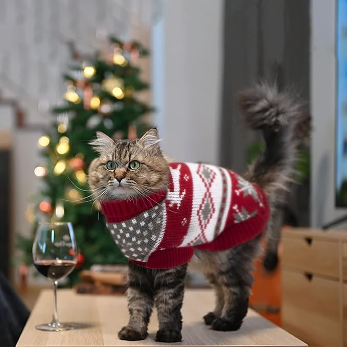 BWOGUE 2 Packs Cat Christmas Sweater Christmas Dog Sweaters Pet Cat Winter Knitwear Warm Clothes Pet Reindeer Snowflake Pet Sweaters for Kittys and Small Dogs